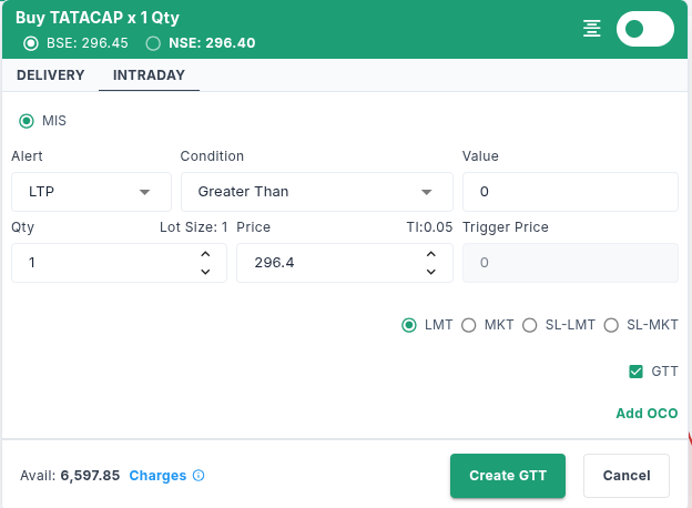 Enable GTT checkbox inside the order window