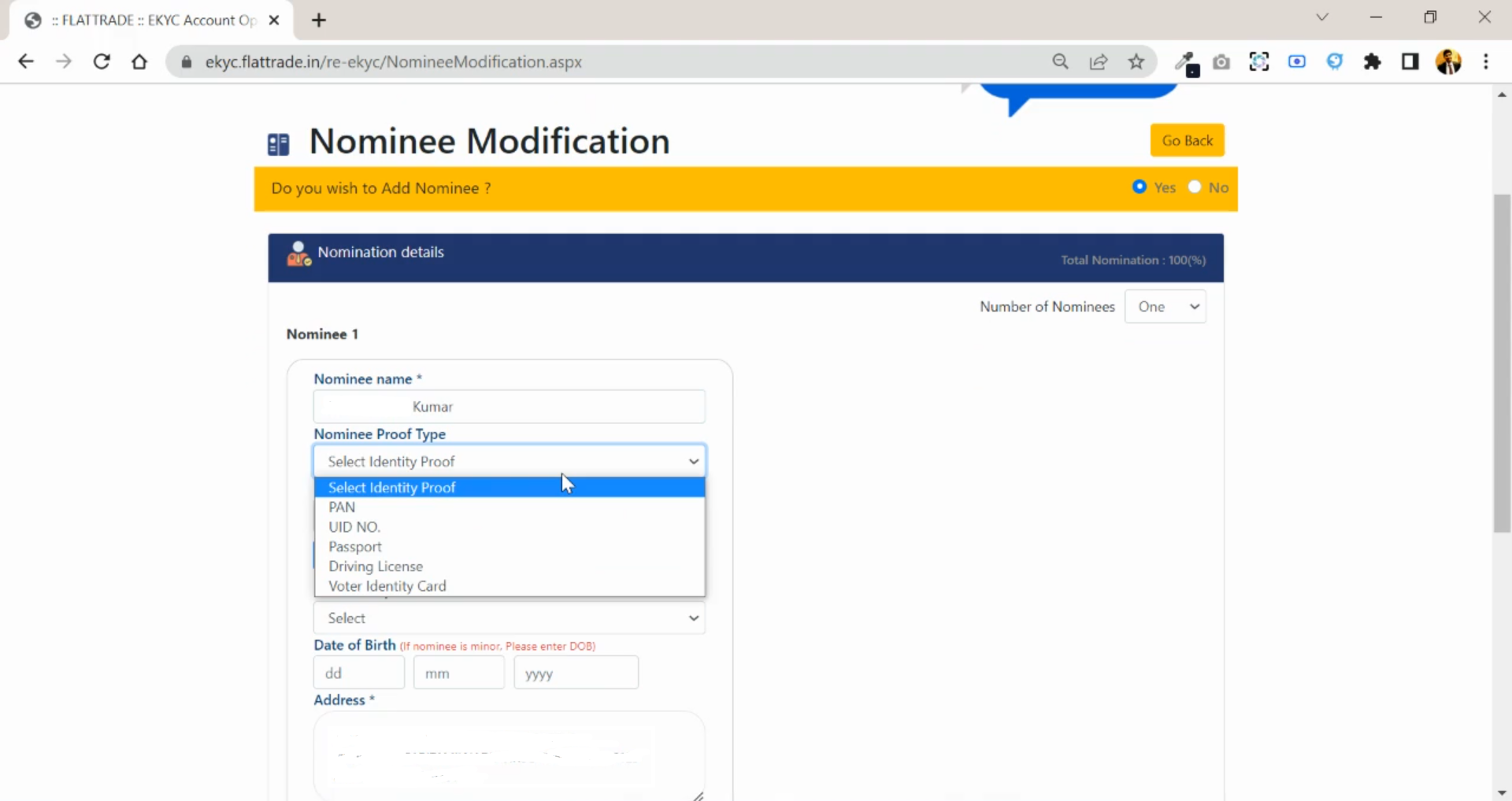 Flattrade Support Portal | How To Add Nominee In Your Trading Account ...